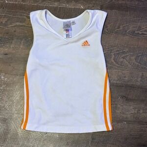 Adidas Vintage White Orange Stripe V-Neck Tank Top Sleeveless Shirt AF5001 M